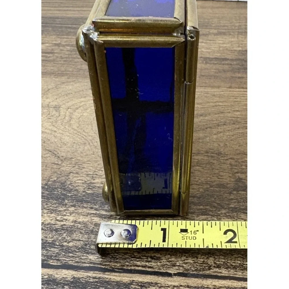 Vintage Iridescent Angel Trinket Jewelry Box Thomas Cathey Metal Glass Blue